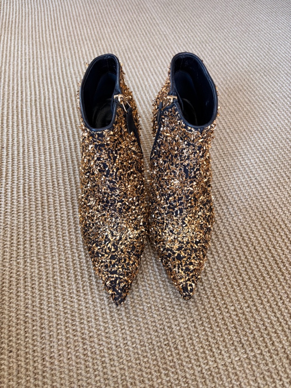 Manolo Blahnik Gold Sequined Pointed Ankle Booties Rare 50th Anniversary BB 105